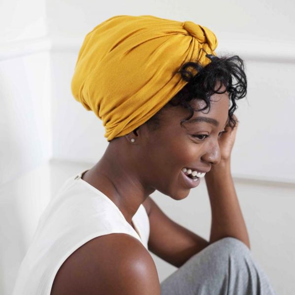 Mustard Satin-Lined Knot Turban